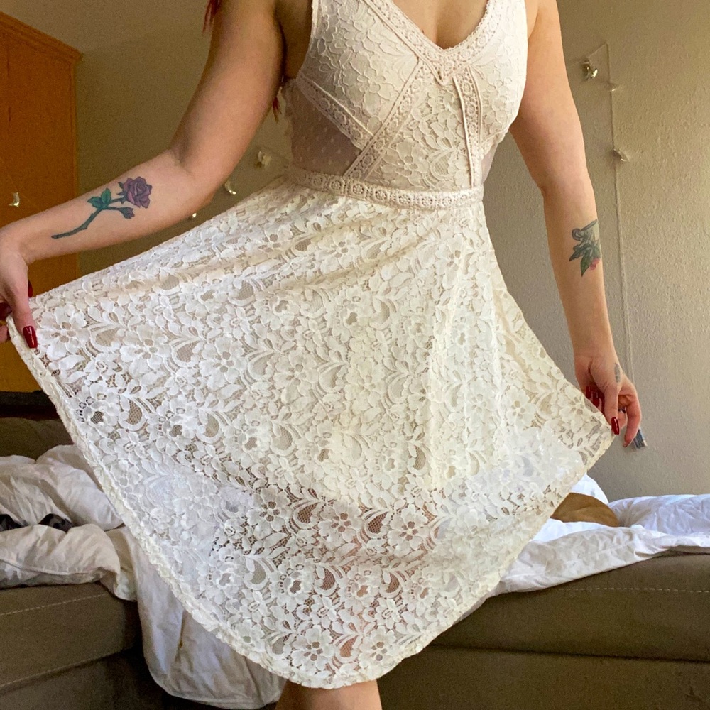 Beautiful lace boho white High low dress